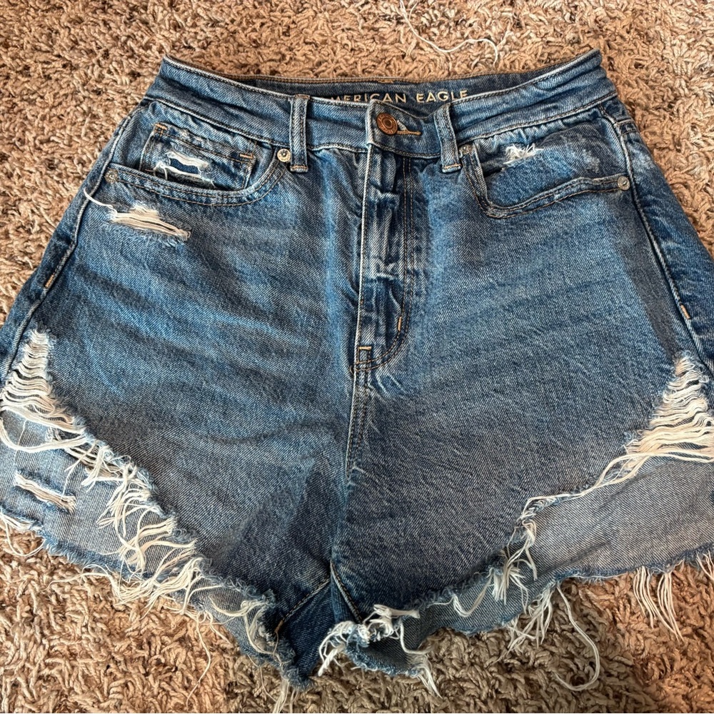 American Eagle Outfitters Blue Jean Shorts with Distressed Hem